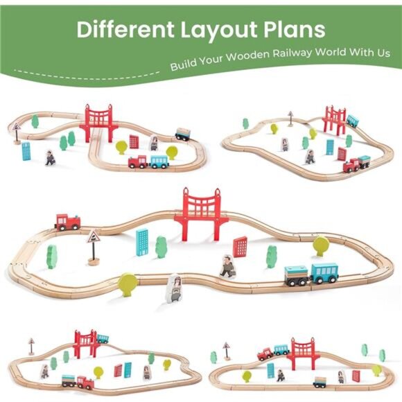Land Wooden Train Set for Toddler - 39 Pcs- with Wooden Tracks Compatible - Picture 5 of 8